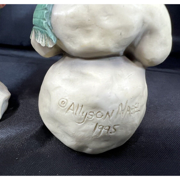 Vintage Allyson Nagel‎ 1995 Snowman Caroler Christmas 4.5" Tall lot of 2 chip - Picture 3 of 7